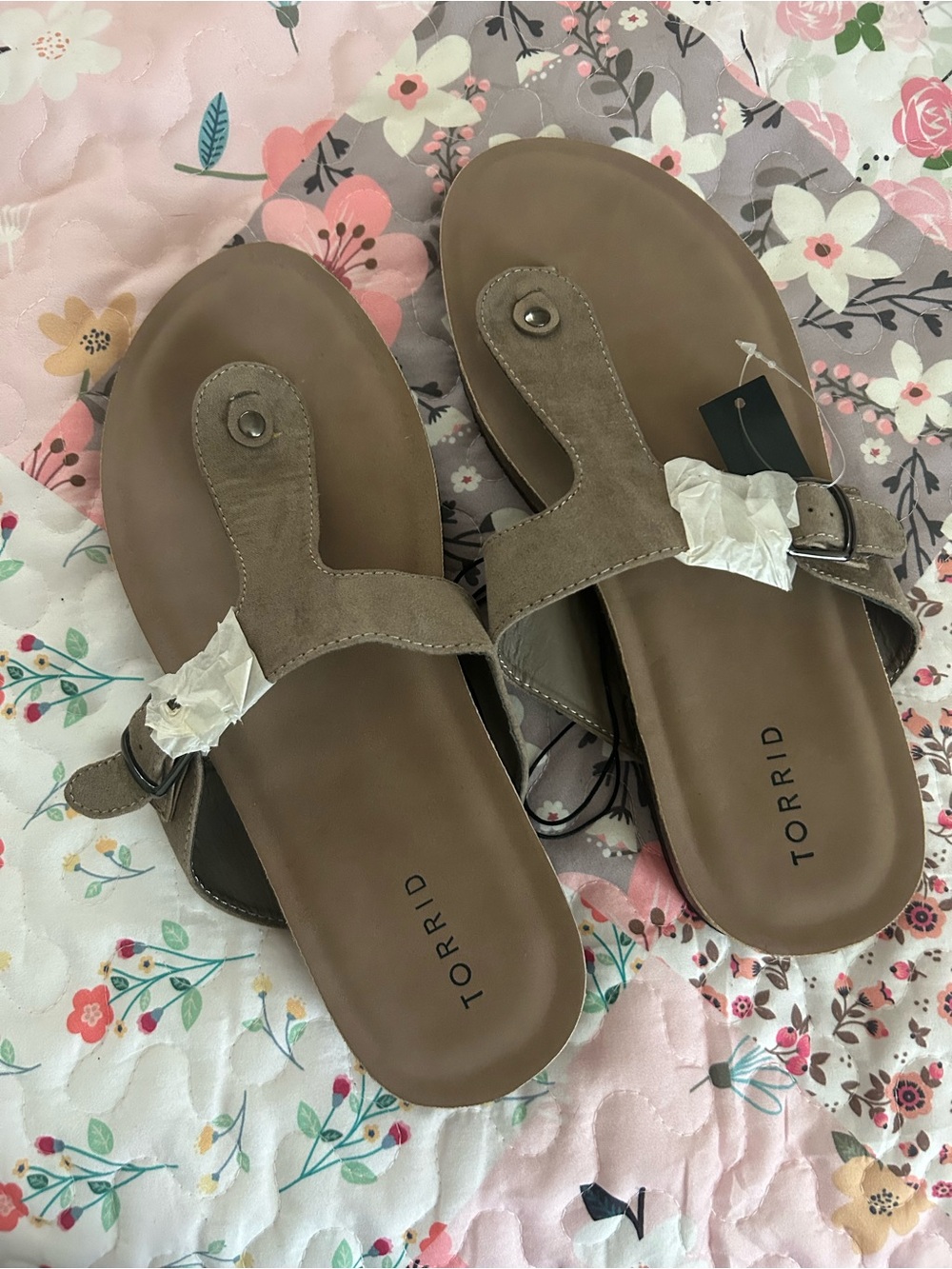 torrid taupe toe-ring buckle sandals